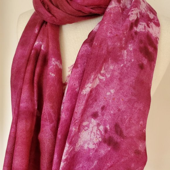 NEW large Silk Cashmere scarf Wrap cape tie dyed XL red white pink gray unisex - Picture 6 of 10